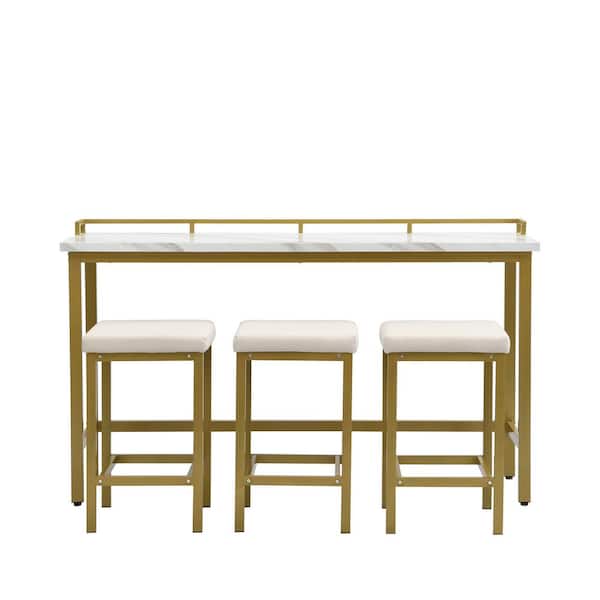 Donason 4-Piece Rectangular Wood Top Gold Dining Table Set
