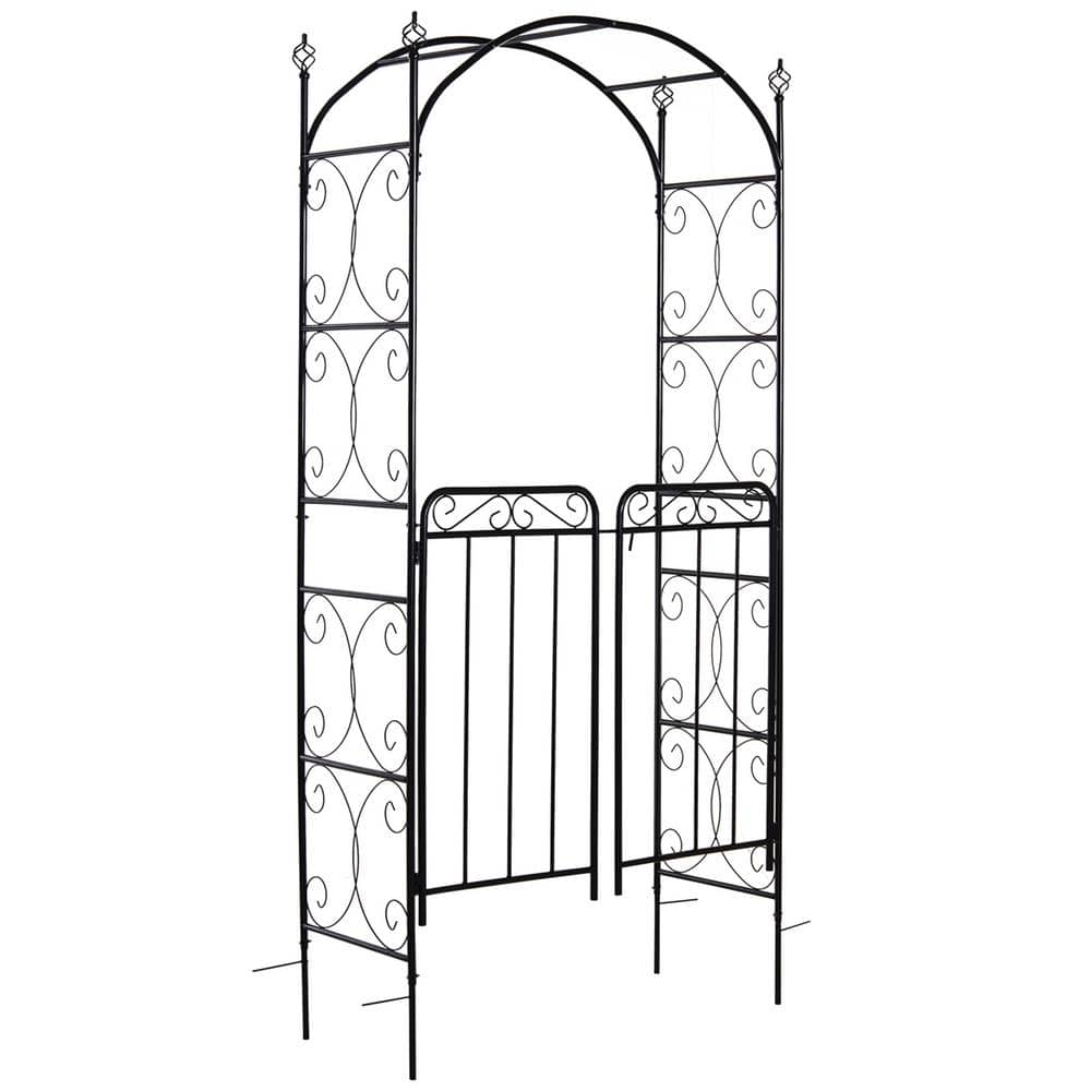 Sudzendf 84.75 in. Black Metal Garden Arch Trellis with Gate ...