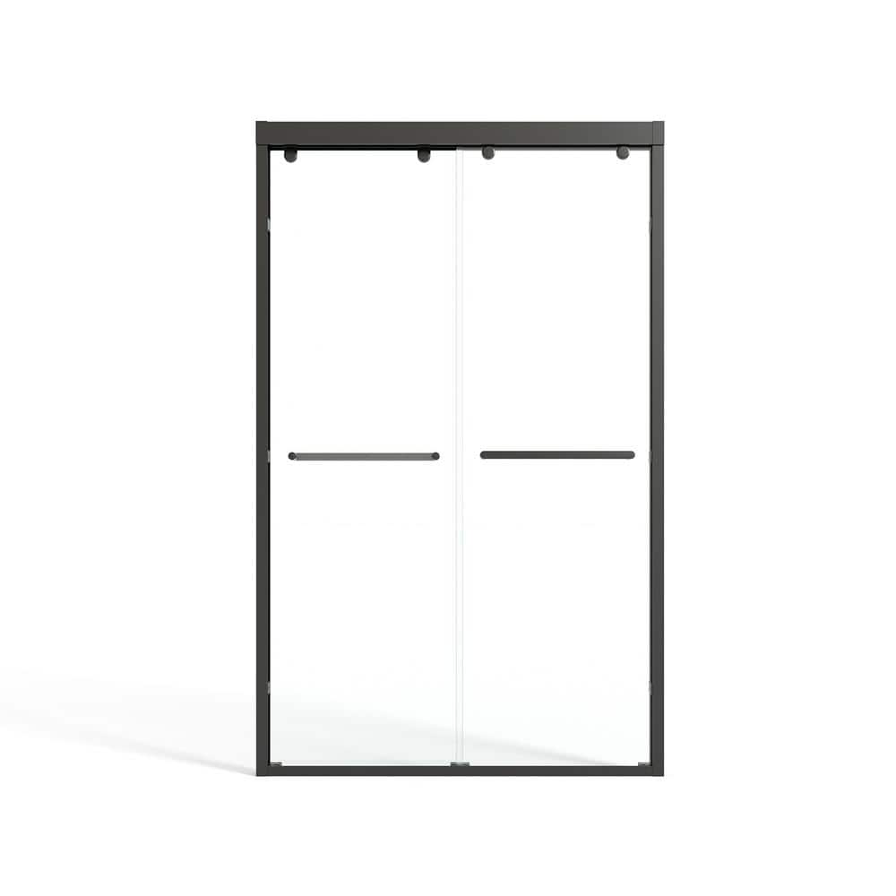 48 in. W x 75 in. H Sliding Shower Door Framed in Black with Clear Glass an