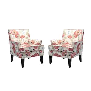 Herrera Contemporary Red Nailhead Trim Armchair with Tapered Block Wooden Feet (Set of 2)