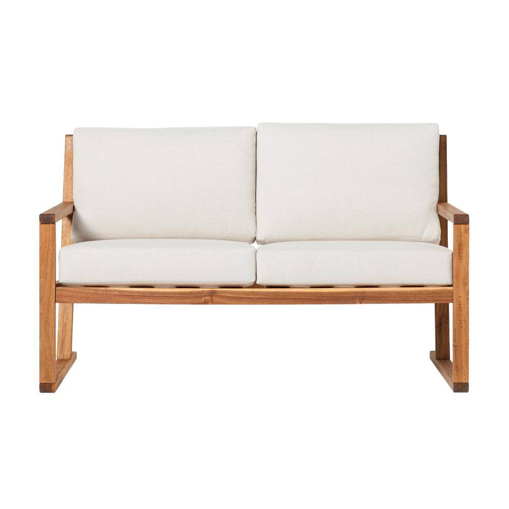 White Upholstered Solid Acacia Wood 2-Seater Loveseat
