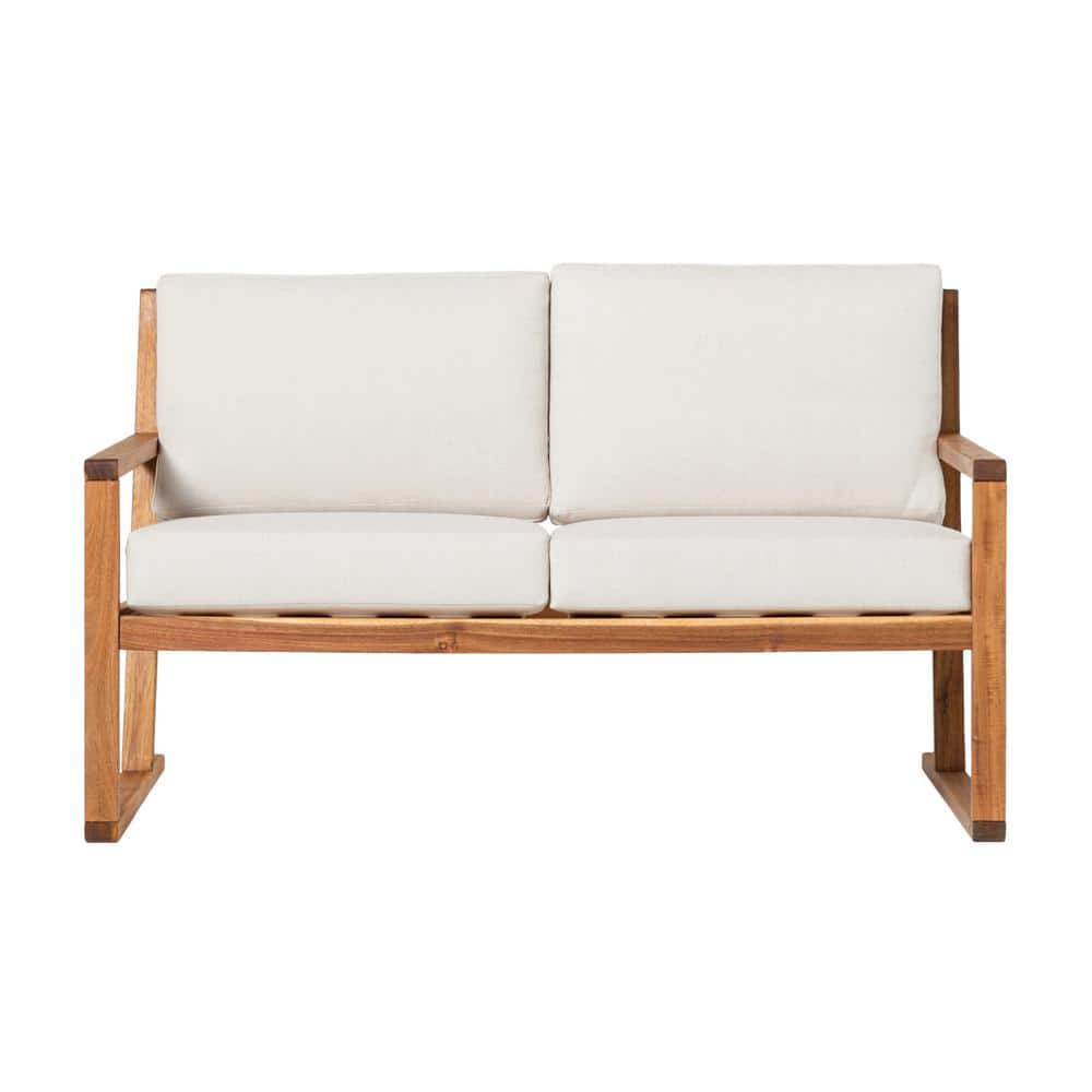 Welwick Designs Natural Slatted Wood Modern Outdoor Loveseat with