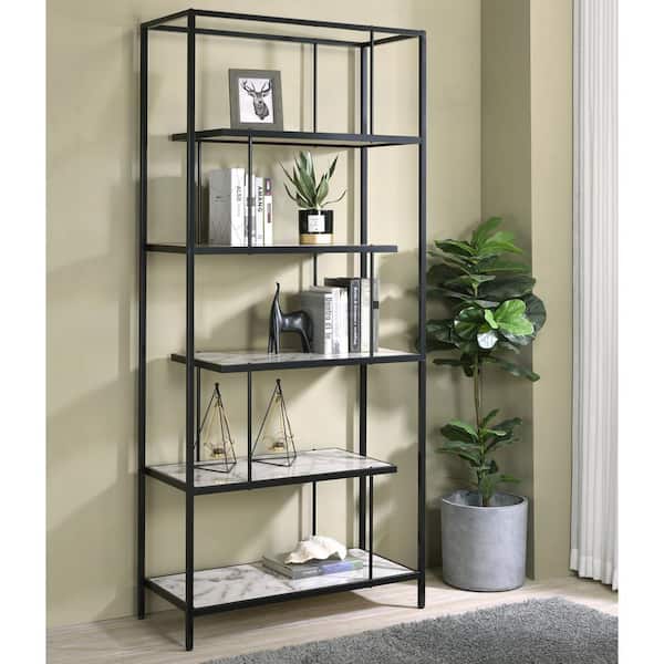 Celby 84 in. White and Black 5-Shelf Standard Bookcase
