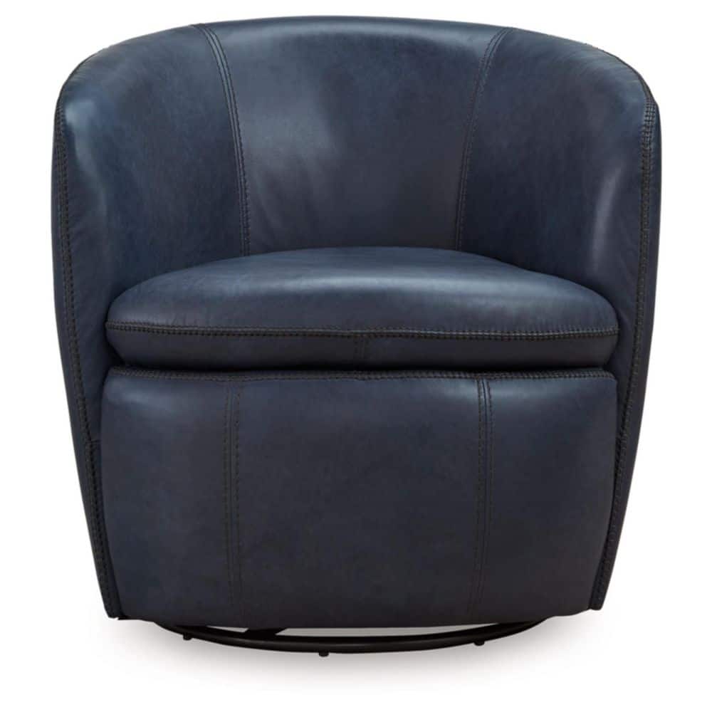 Blue Leather Barrel Back Swivel Chair