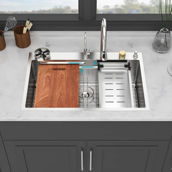 Xzkai 33 in. Drop-In Single Bowls Stainless Steel Kitchen