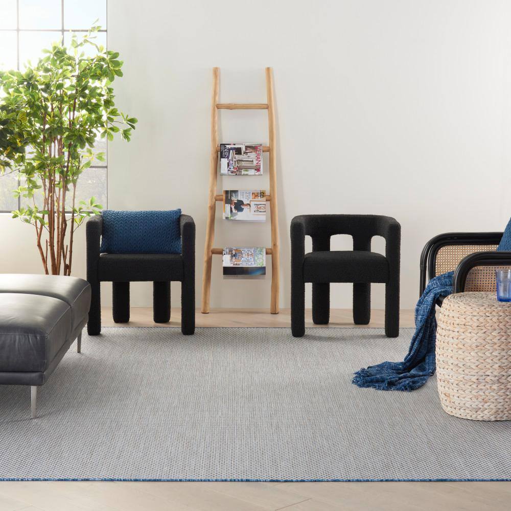 Courtyard Geometric Ivory Blue 10' x 14' Easy-Care Area Rug