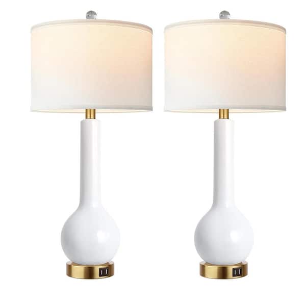 Rottogoon 27.5 in. Modern Accent White Bedside Lamp for Bedroom with 3-Color Temperature LED Bulbs. Ceramic Table Lamp Set of 2.