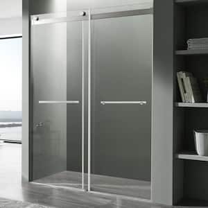 Kahn 48 in. W x 76 in. H Sliding Frameless Shower Door/Enclosure in Brushed Nickel with Clear Glass