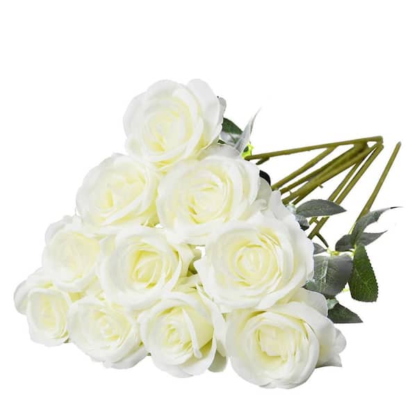 アートフラワーアレンジメント White Rose White Rose Artificial Flower Ornaments, 10-Pack L07KTX652X - The