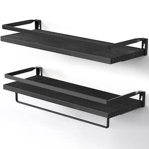 16.5 in. W x 5.9 in. D x 2.75 in. H Black Bathroom Wall Mounted Floating Shelves with Towel Bar