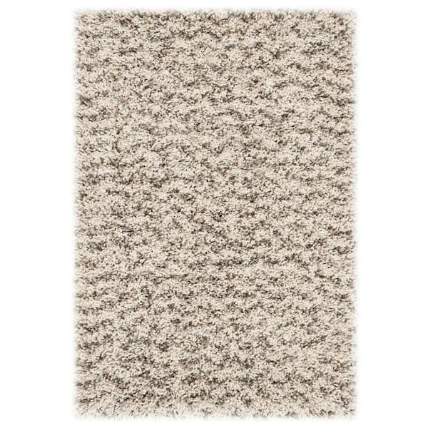 Hudson Shag Ivory/Gray Doormat 3 ft. x 5 ft. Geometric Striped Chevron Area Rug