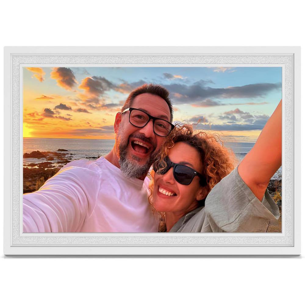 10.1 in. WiFi Digital Picture Frame with IPS Touch Screen, 32GB Memory, Auto-Rotate in White Perfect for Gift's