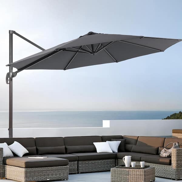 Sonkuki 10 ft. Round 360-Degree Rotation Cantilever Offset Outdoor Patio Umbrella in Anthracite