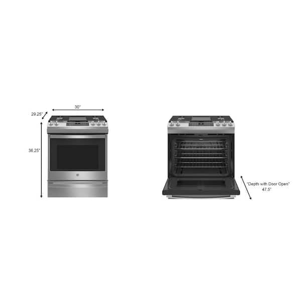 GE Appliances 30 Slide-In Front Control Gas Range in Stainless