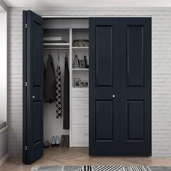 CALHOME 72 in. x 80 in. 2 Panel Black Painted MDF Composite Bi