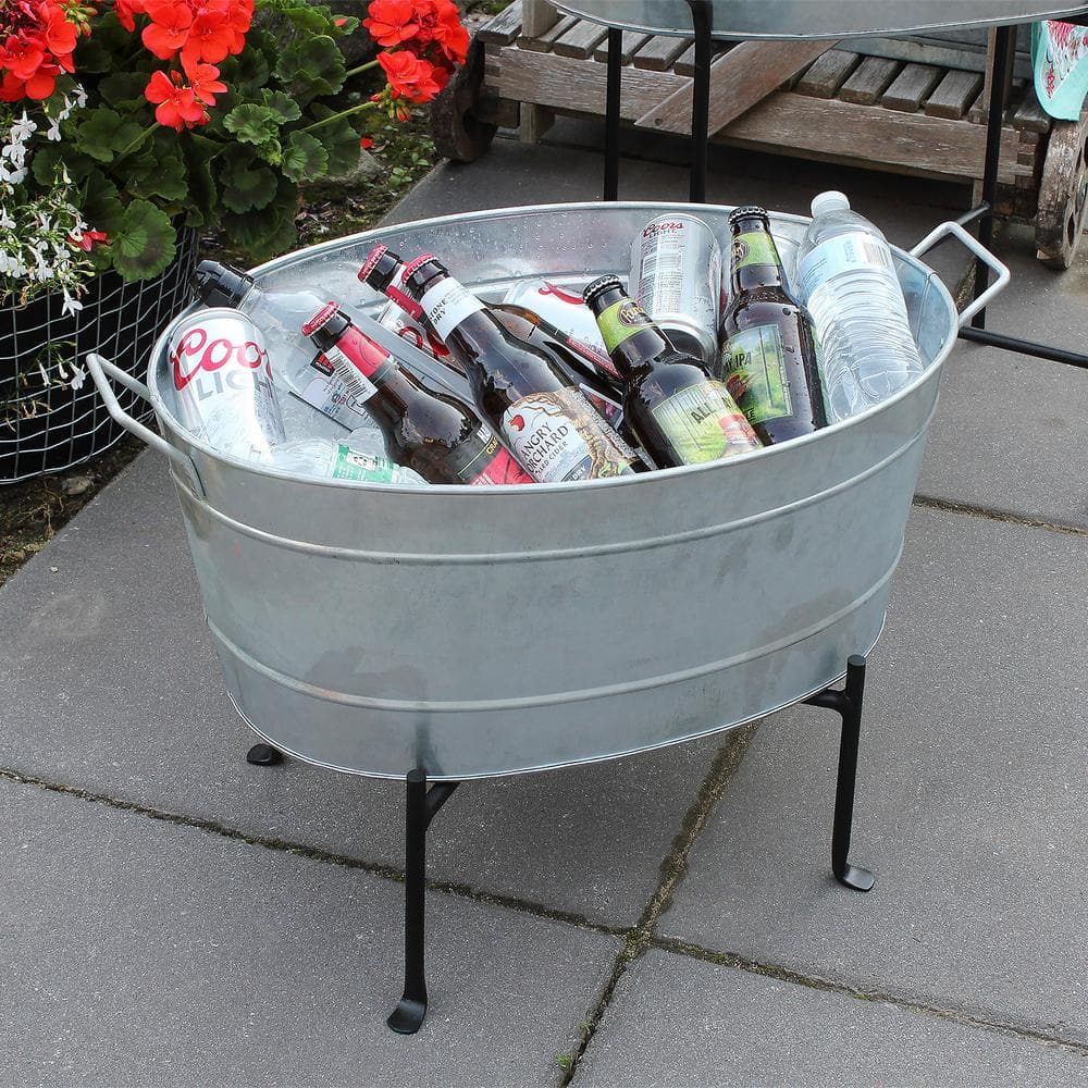 24" Galvanized Steel Oval Tub with Folding Stand