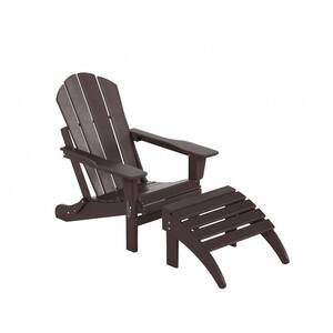 Tina Classic Dark Brown Plastic Adirondack Chair with Ottoman Set