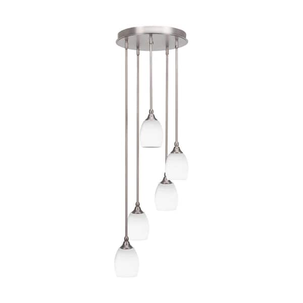 Unbranded Villa 5 Light Brushed Nickel Pendant, Cluster Pendant Light with 5 in. White Matrix Glass Shades, No Bulbs Included
