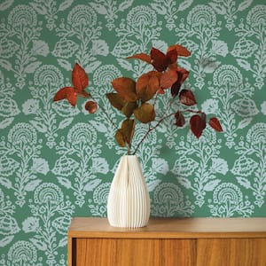 Floral Damask Green Envy Removable Peel and Stick Vinyl Wallpaper, 28 sq. ft.