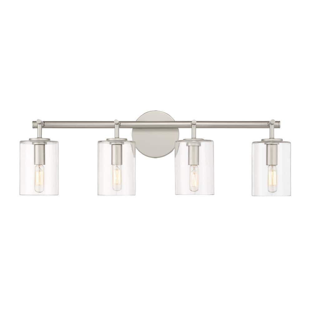 Satin Nickel 4-Light Vanity with Clear Glass Cylinder Shades
