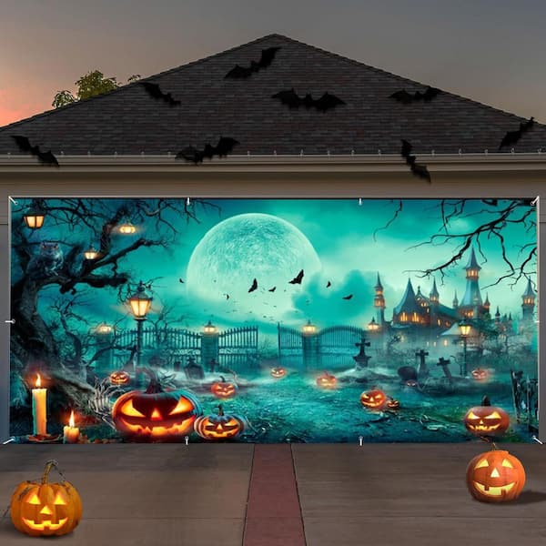 Extra Large Halloween Garage Door Cover Banner 6 x 16 ft. Haunted