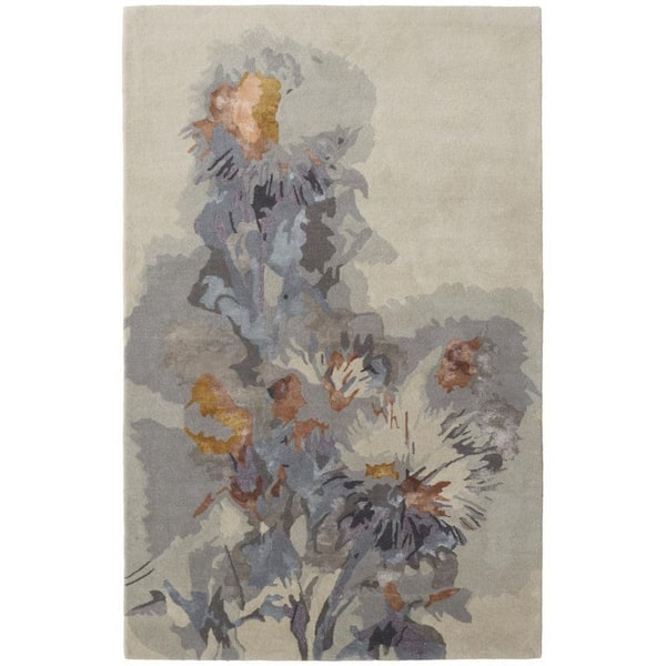 2 ft. x 8 ft. Blue, Gray Floral Area Rug