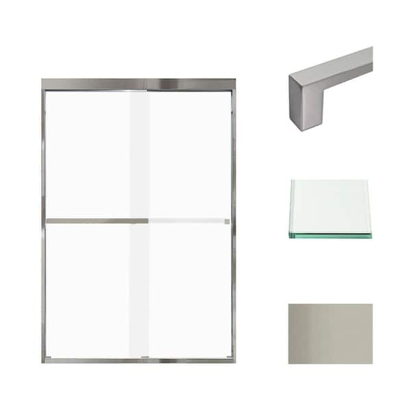 Transolid Frederick 47 in. W x 70 in. H Sliding Semi-Frameless Shower Door in Brushed Stainless with Frosted Glass