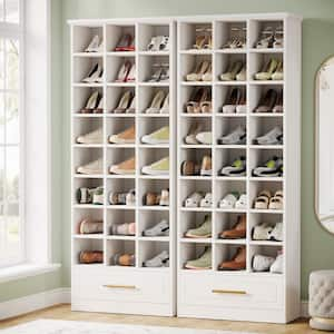 70.86 in. H x 25.6 in. W White 24-Pairs Tall Shoe Storage Cabinet with Drawer, 9-Tier Shoe Rack for Entryway, (2-Piece)