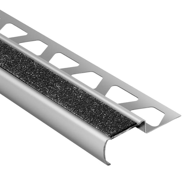 Schluter Trep-G-B Brushed Stainless Steel/Black 11/32 in. x 8 ft. 2-1/2 in. Metal Stair Nose Tile Edging Trim