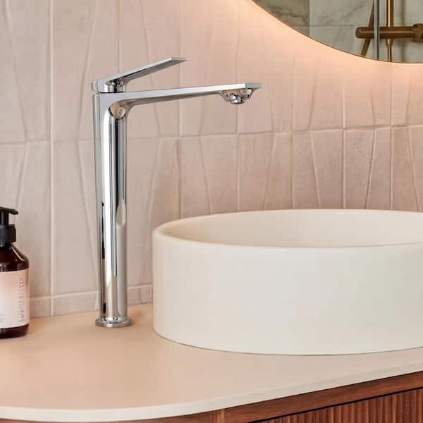 12.5 in. H Single Handle Single Hole Waterfall Bathroom Faucet for Vessel Sinks with Pop-Up Drain in Polished Chrome