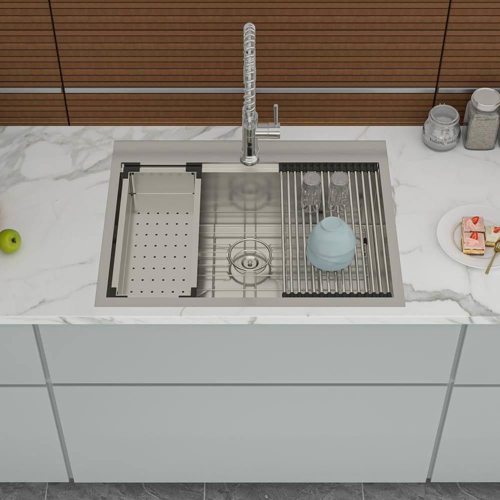 25 Inch Brushed Nickel Stainless Steel Drop-In Single Bowl Sink