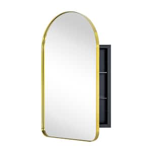 Aristes 16 in. W x 28.3 in. H Arched Metal Framed Recessed Medicine Cabinet with Mirror for bathroom in Gold
