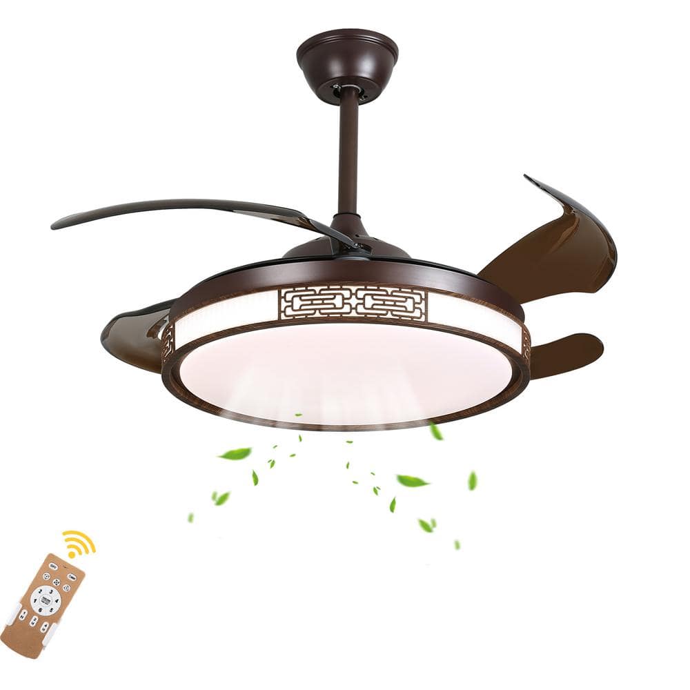Indoor Brown Modern 6-Speed 42 in. Reversibel and Retractable Ceiling Fan with Adjustable White Integrated LED price history on PriceWatchPro