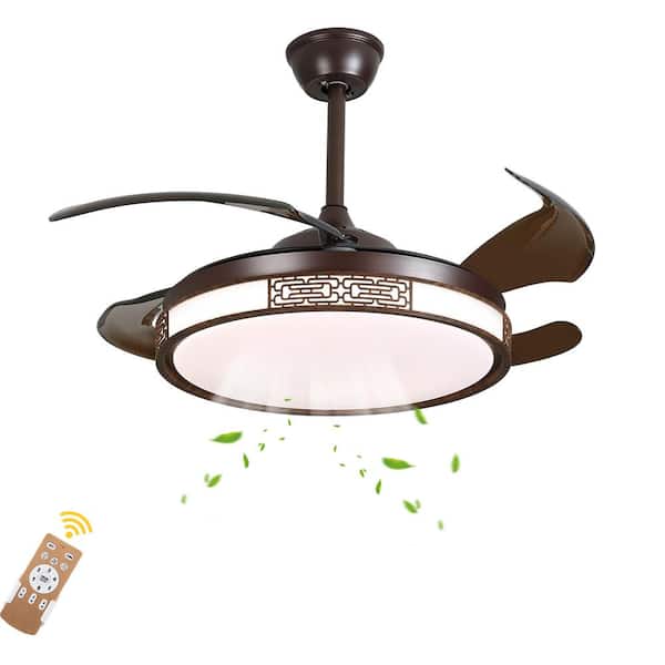 OUKANING Indoor Brown Modern 6-Speed 42 in. Reversibel and Retractable Ceiling Fan with Adjustable White Integrated LED