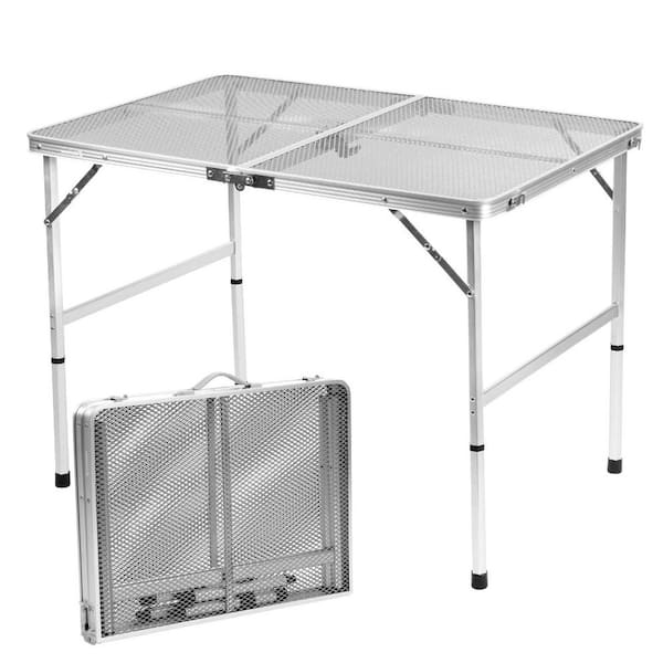 Silver 35.4 in. Rectangle Aluminum Alloy Folding Picnic Table Seats 4 People