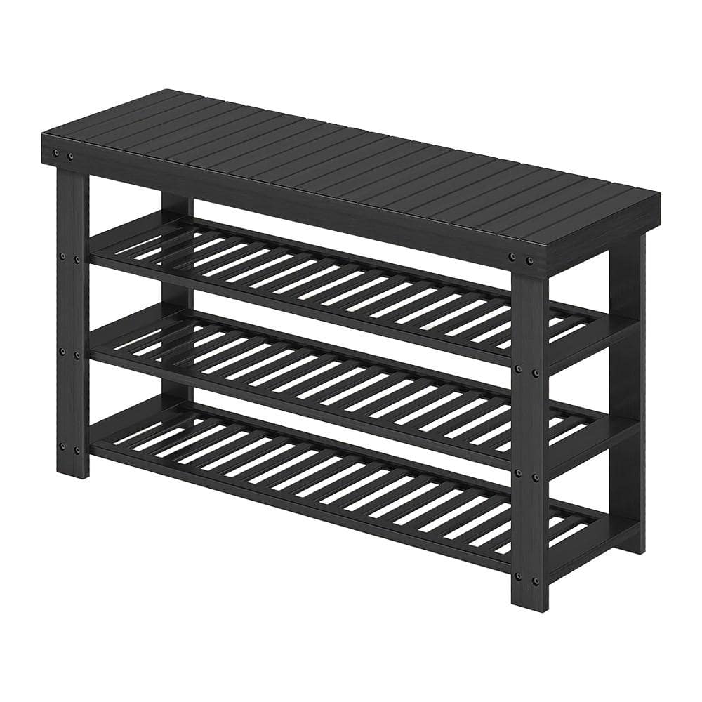 "35"" W Ink Black 4 Tier Bamboo Shoe Storage Bench for Entryway" price history on PriceWatchPro