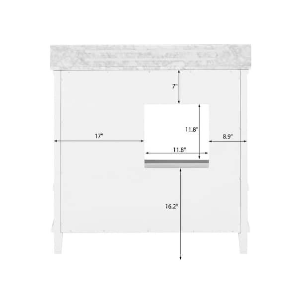 Merryfield 37 in. Single Sink White Bath Vanity with White Carrara Marble Top (Assembled)