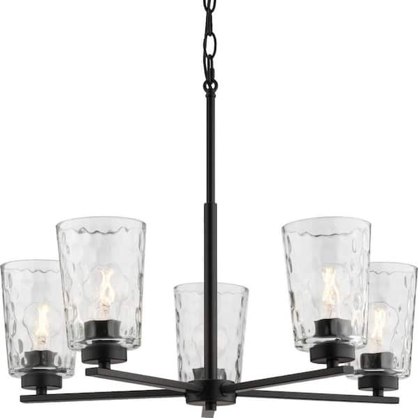 Mauzy Collection 5-Light Matte Black Transitional Chandelier with Clear Water Glass Shade for Dining Room