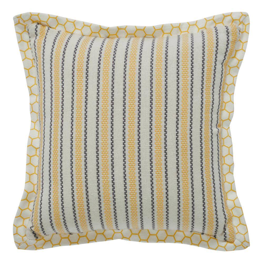 Vintage Yellow Cotton Square Throw Pillow with Bee Design
