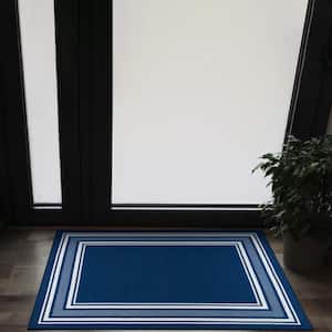 2 X 3 Navy Carmel Bordered Non Slip Doormat Indoor Area Rug