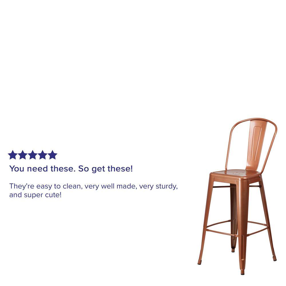 Copper Elegance 30" Metal Indoor-Outdoor Barstool with Ergonomic Back