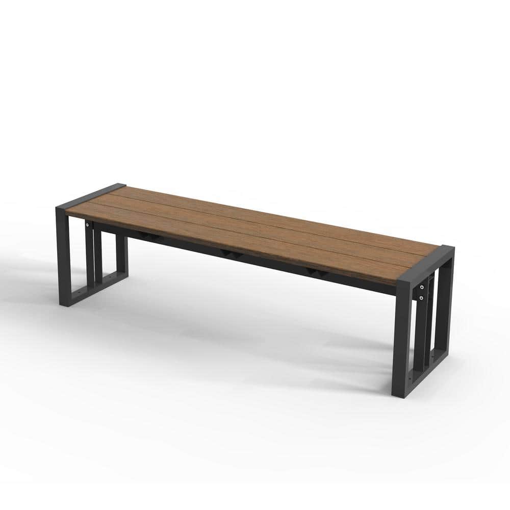 Matte Black Aluminum Frame 59.06 in. Composite Outdoor Garden Bench in Peruvian Teak