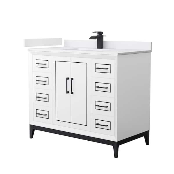 Wyndham Collection Marlena 42 in. W x 22 in. D x 35.25 in. H Single Bath Vanity in White with White Cultured Marble Top
