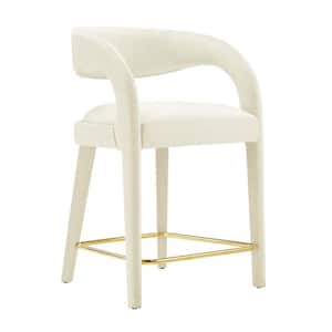 Pinnacle 24.5 in. in Ivory Gold Rubber Wood Performance Velvet Counter Stool Set of 2