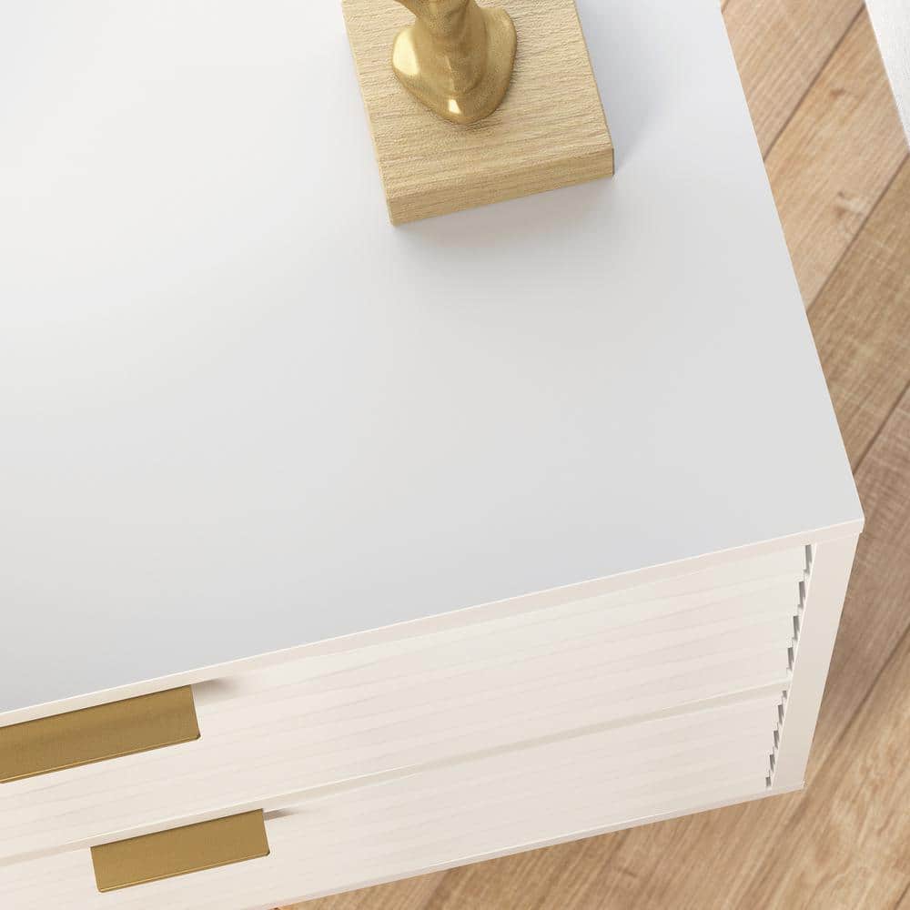 Coastal Wave White Engineered Wood Nightstand with Gold Hardware