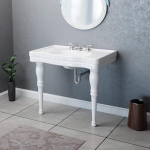 Belle Epoque 36 in. White Console Bathroom Sink Vitreous China Combo with Spindle Legs and Widespread Faucet Holes