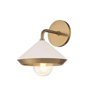 Marnie 1-Light Aged Brass Wall Sconce with White Shade