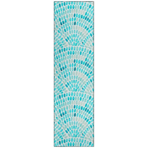 Surfside 2 ft. 3 in. x 7 ft. 6 in. Blue Geometric Indoor/Outdoor Area Rug