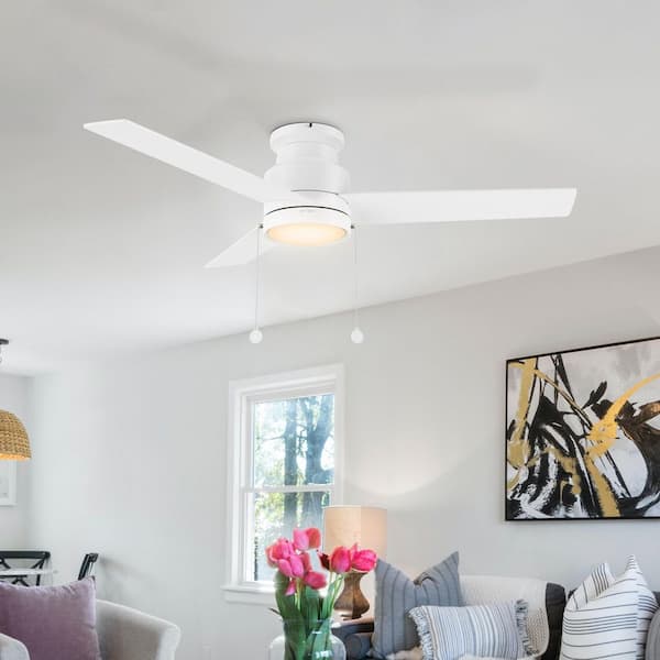Rowan 52 in. Indoor White Flush Mount Standard 3-Speed DC Ceiling Fan with Dimmable LED and Pull Chain