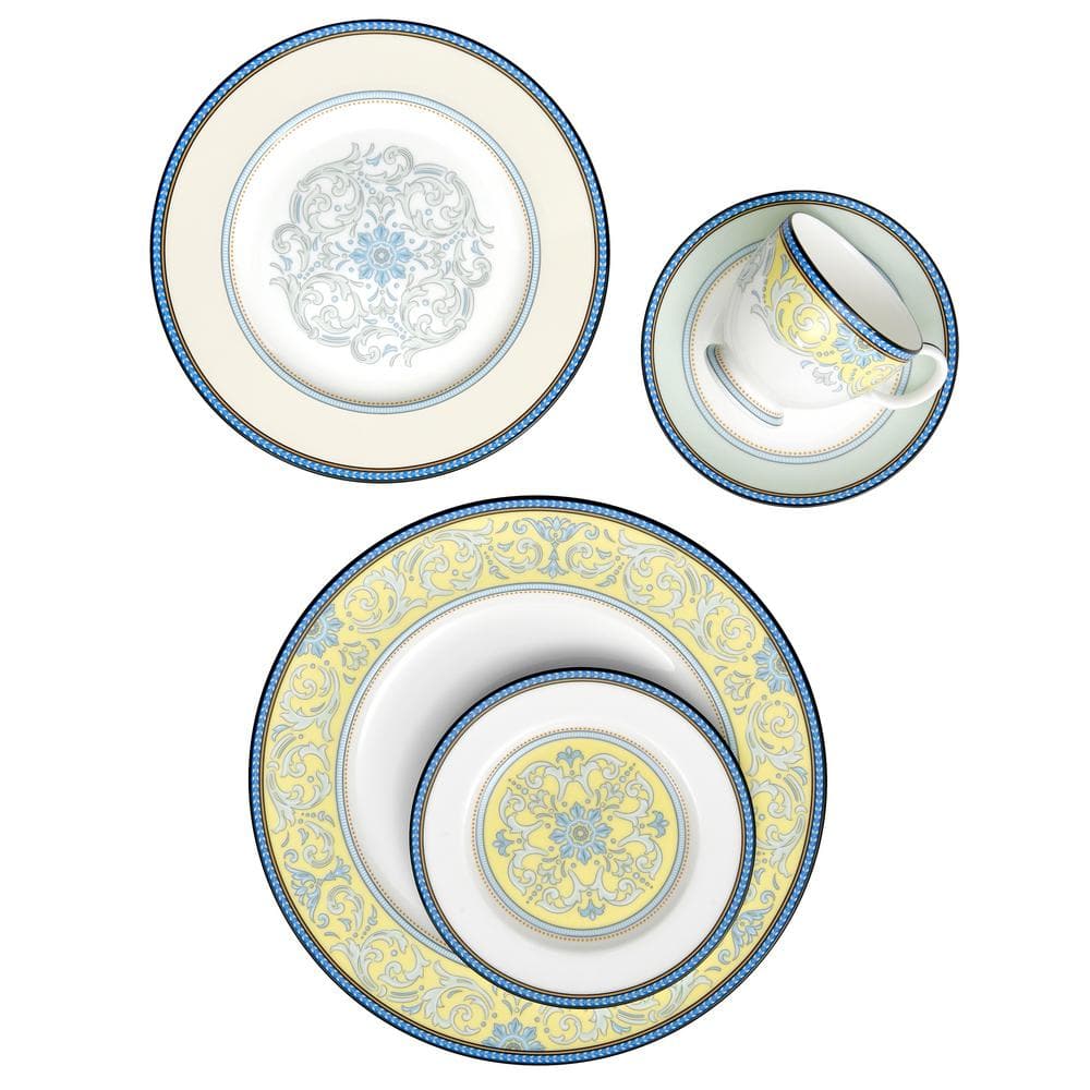 Menorca Palace Yellow and Blue Porcelain 5-Piece Place Setting
